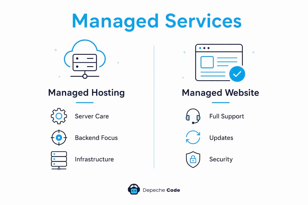 infographic comparing managed hosting and managed website services