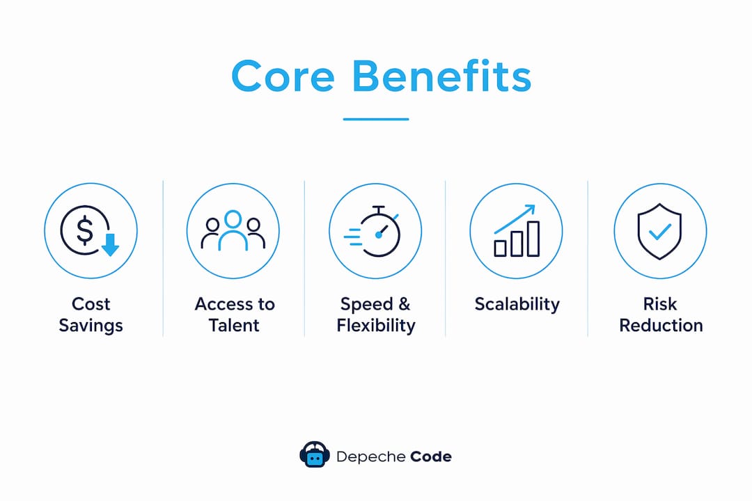 infographic illustrating core benefits of outsourcing
