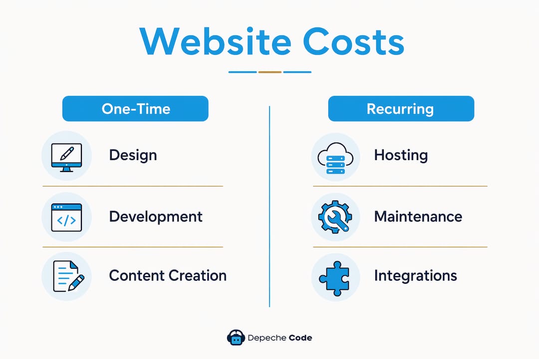 website budget plan: your 2026 small business guide 4 infographic comparing one-time and recurring website costs