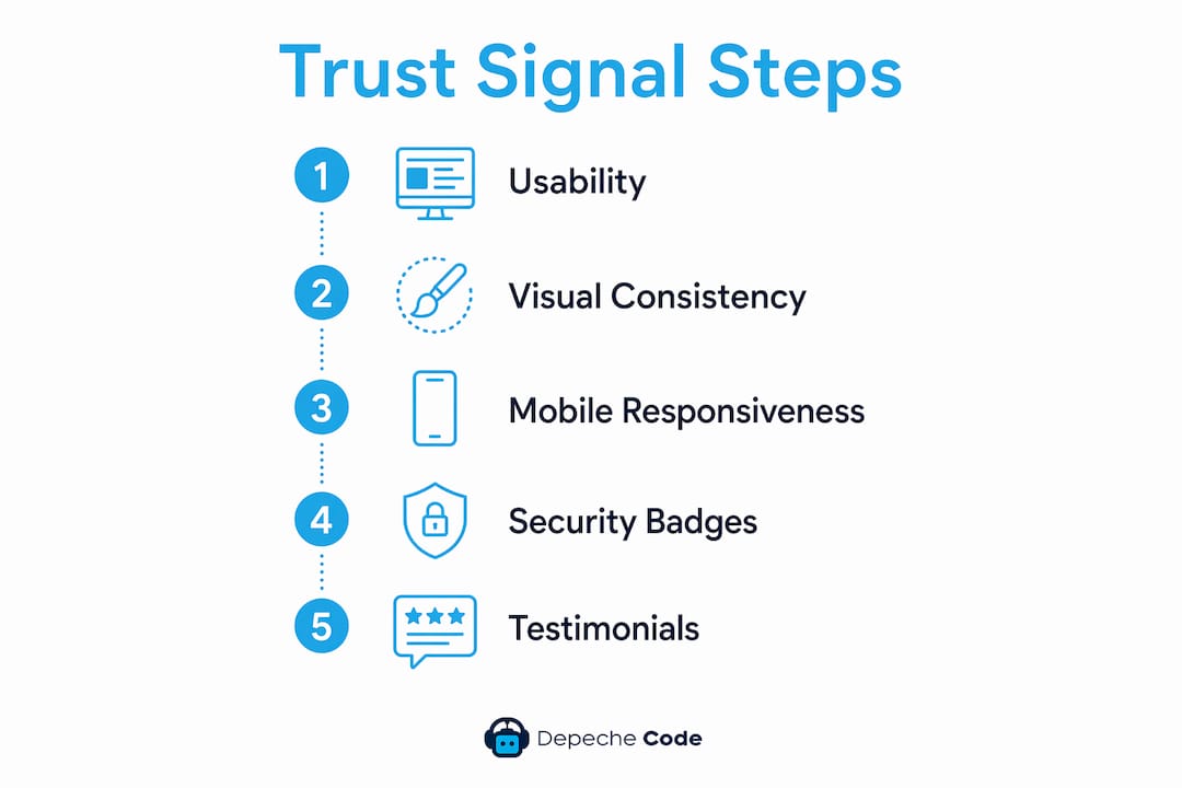infographic illustrating five key trust signal steps
