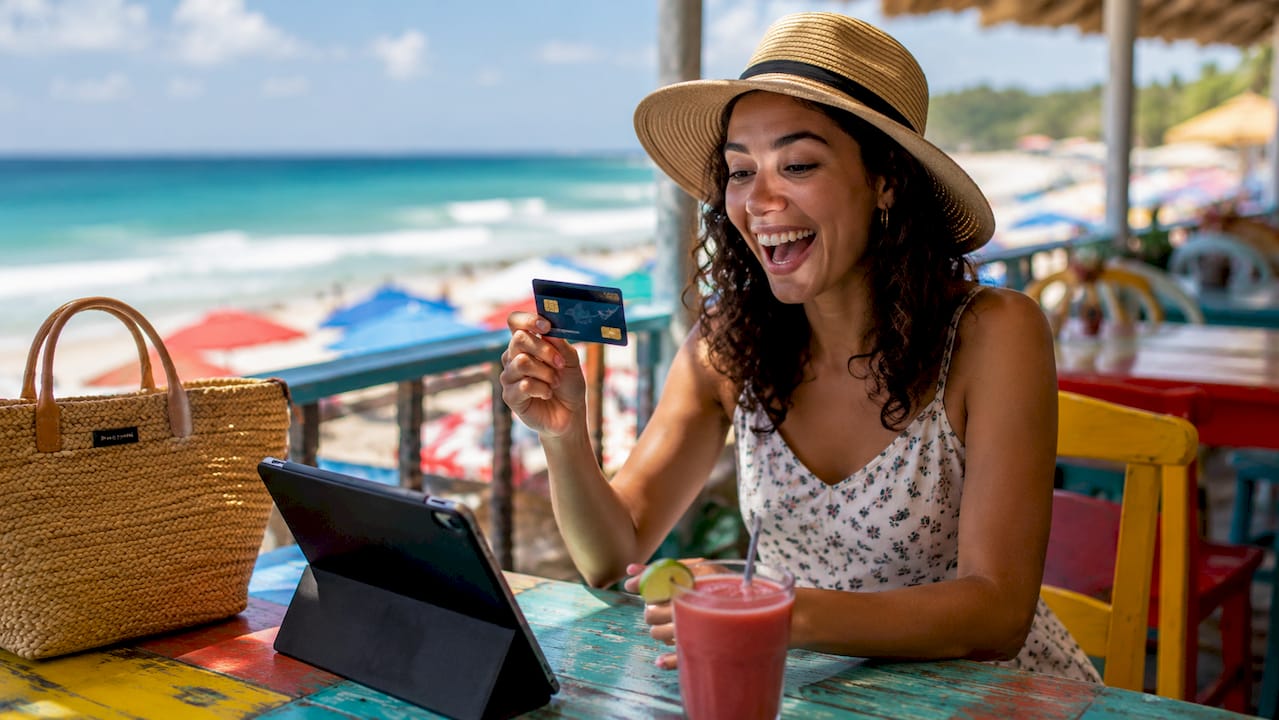 how do travel rewards work: your 2026 guide 3 close-up hands holding travel rewards credit card poolside