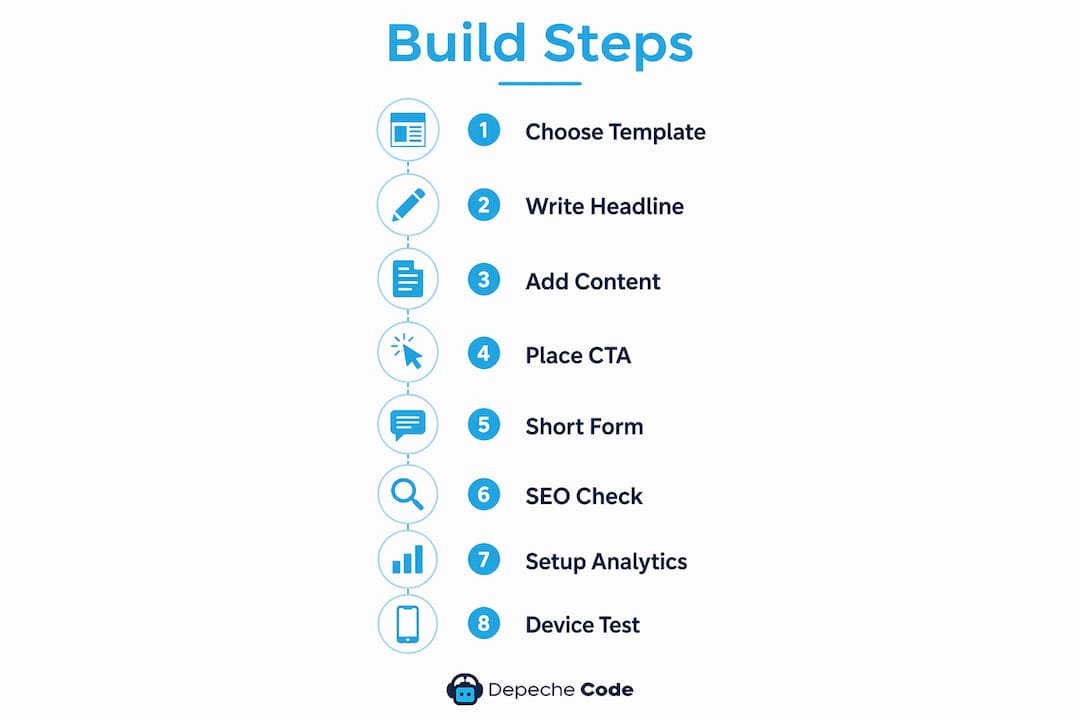 Infographic showing 8 steps to build a high-converting landing page