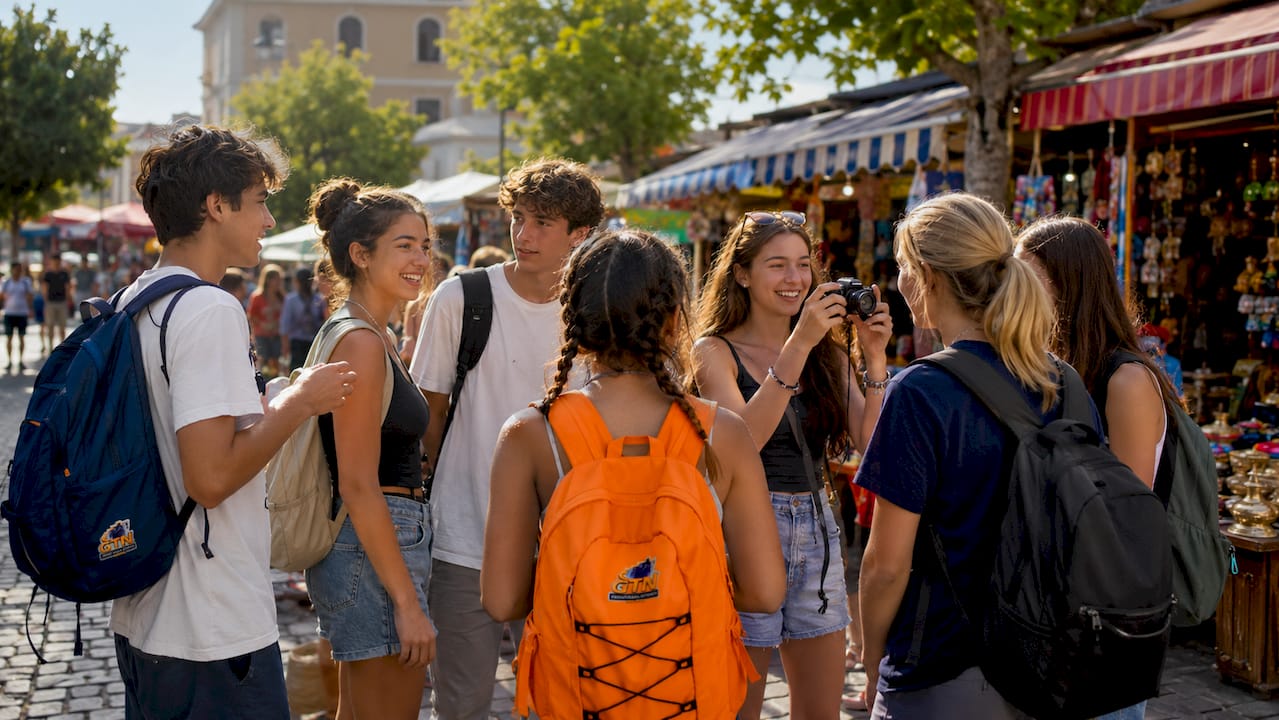 high school students sightseeing on city trip
