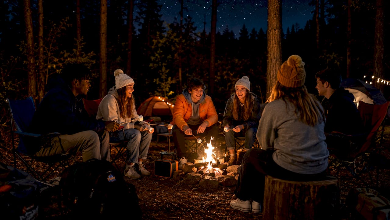 what is nature-based group travel? a 2026 guide 3 high school students socializing around campfire