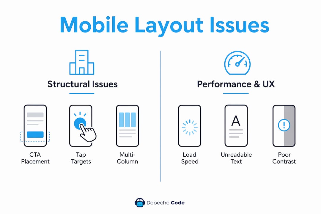 Infographic comparing structural and UX mobile layout issues