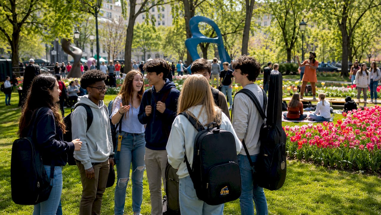 why book performance tours for school music programs 3 students exploring city streets on band music tour