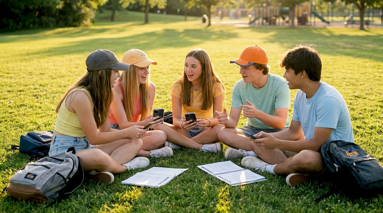 the role of feedback in trip planning for student groups 3 students sharing trip feedback at park picnic table