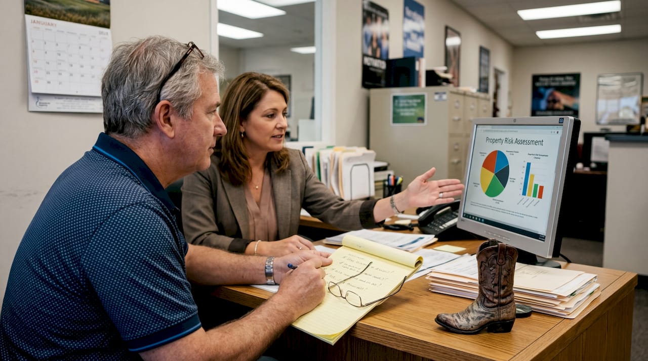Insurance agent explains risk to a Texas homeowner