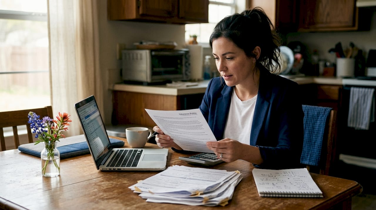 Insurance agent reviewing homeowners claim documents