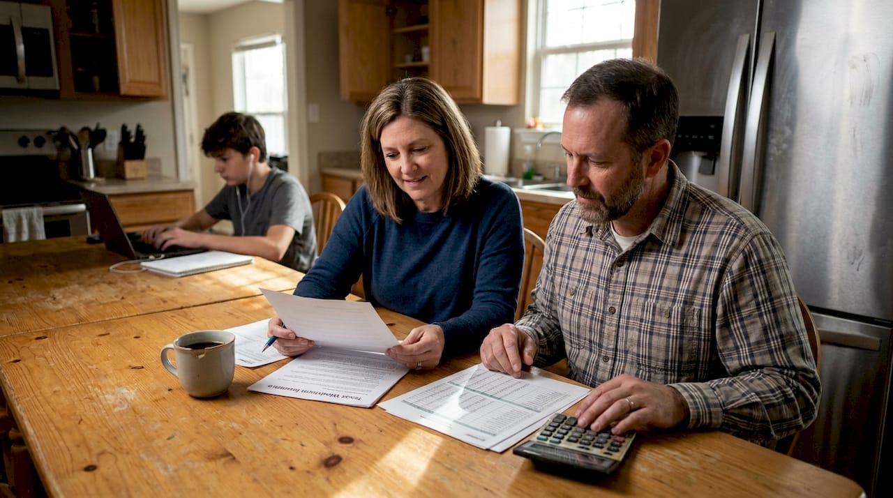 Texas family discussing insurance at kitchen table