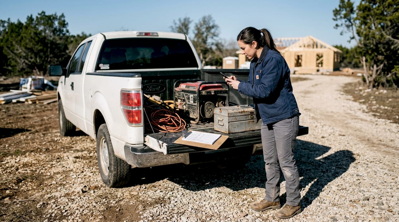 Contractor documenting tools at job site