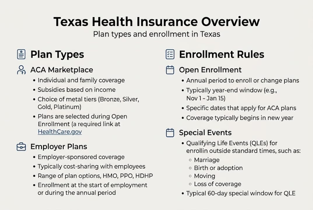 Infographic showing Texas health insurance plans