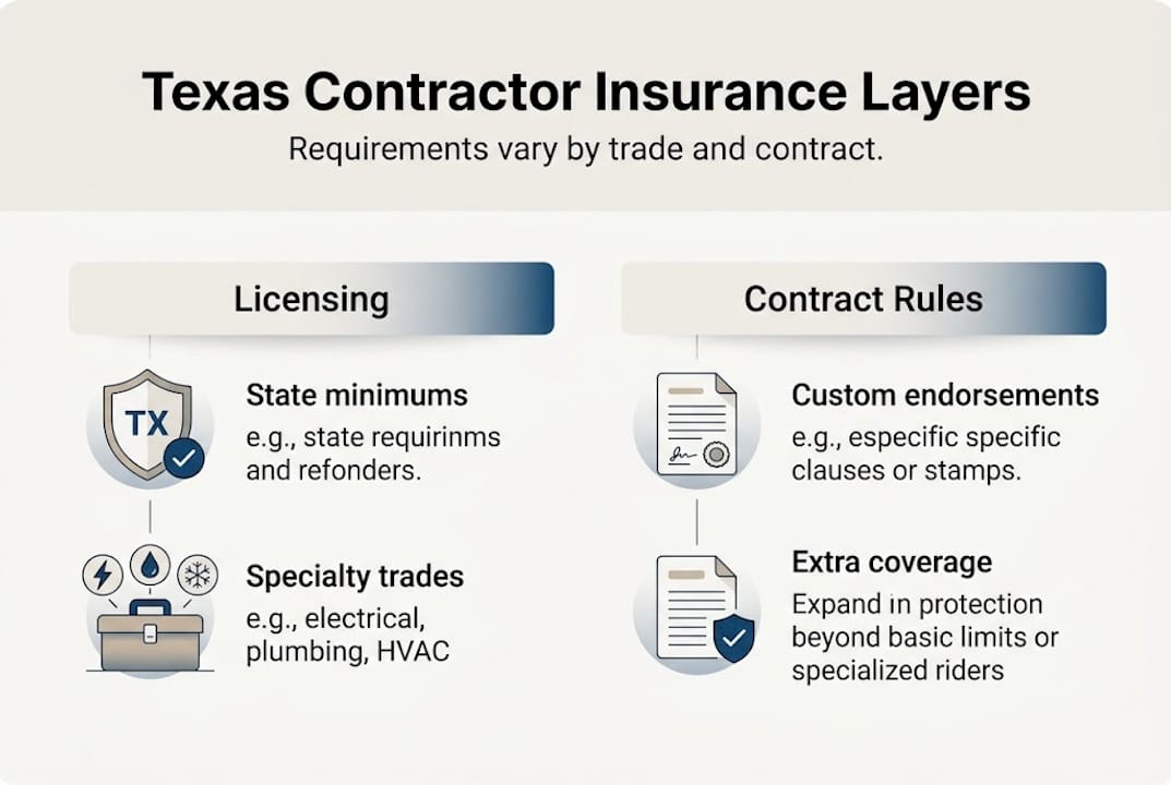 Infographic showing Texas contractor insurance layers