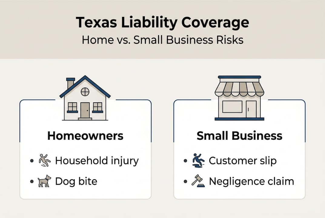 Infographic comparing home and business liability coverage Texas
