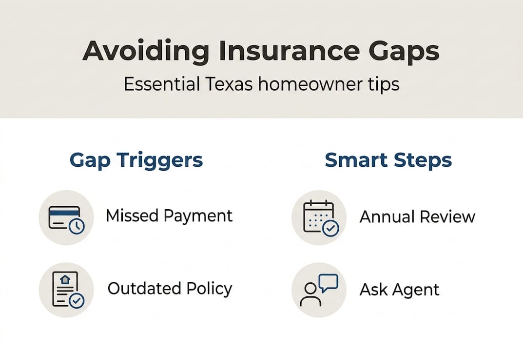 Infographic showing Texas insurance gap triggers and fixes