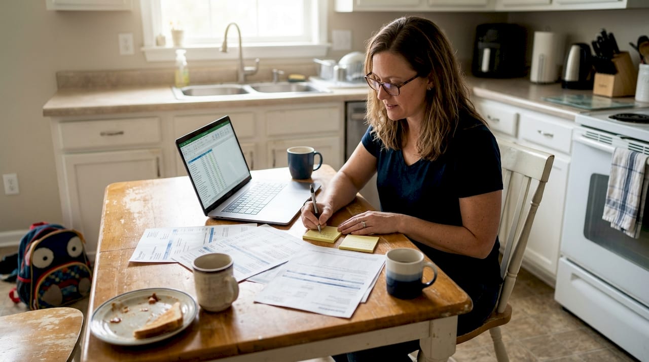 Business owner updating insurance paperwork at home