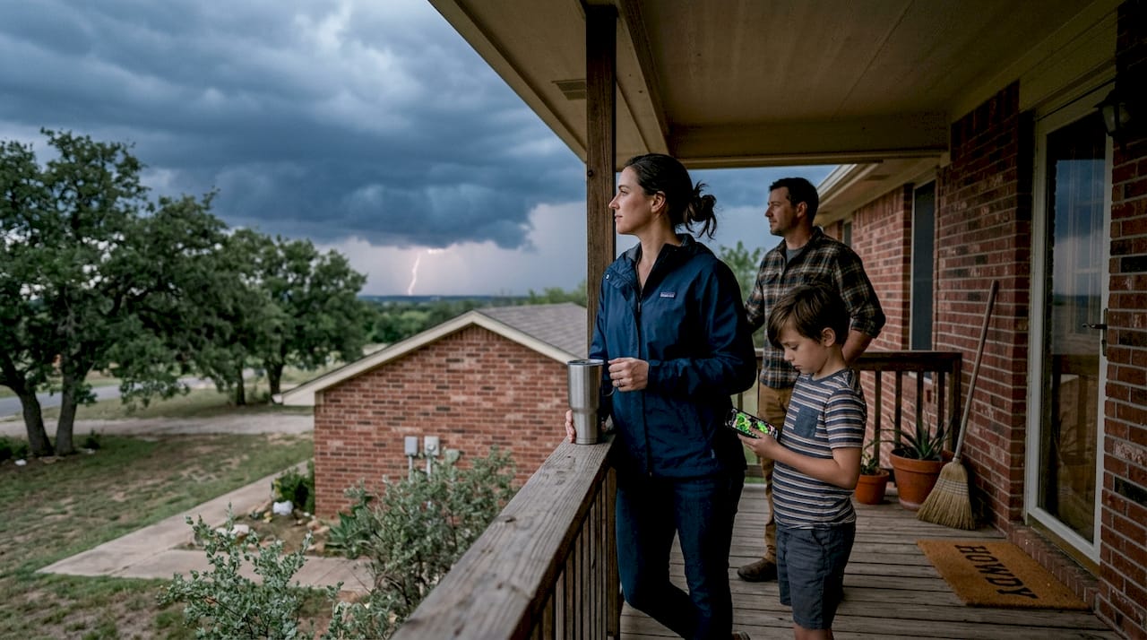 Family watches Texas storm from home porch