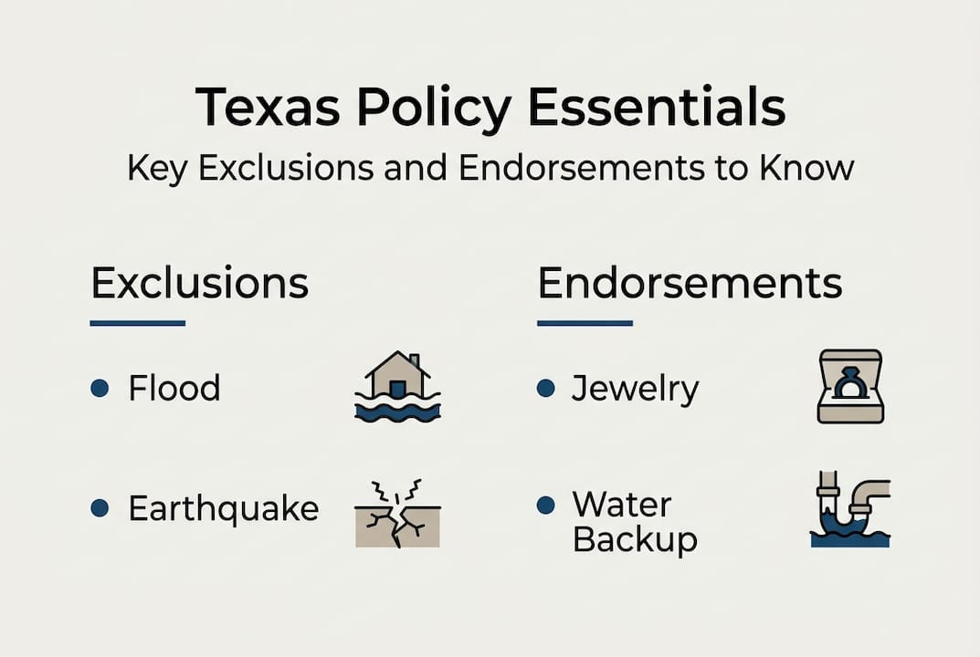 Infographic of Texas policy exclusions and endorsements