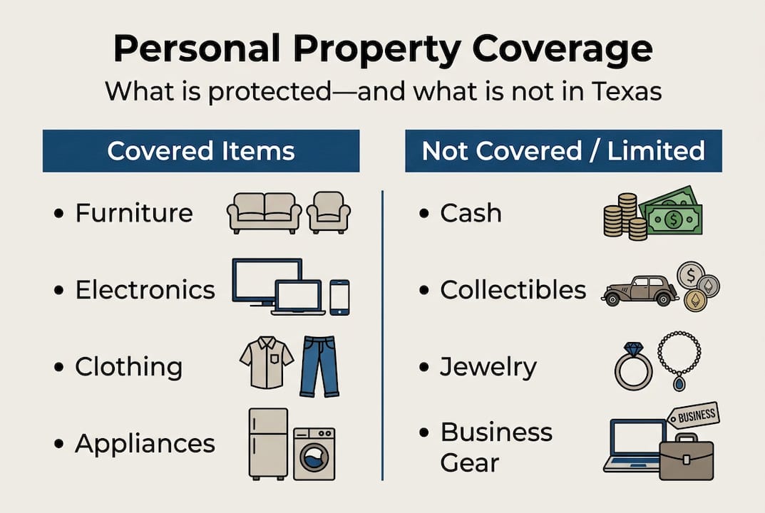 Infographic of covered and excluded property items