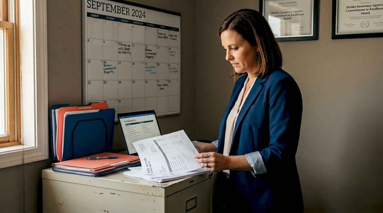 Business owner cross-checking insurance declarations