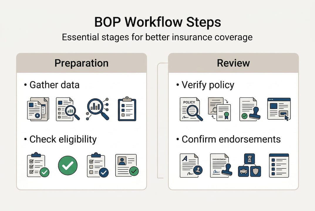 Infographic showing main BOP workflow steps