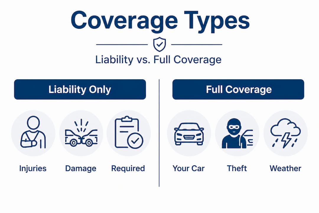 Infographic comparing liability and full auto coverage