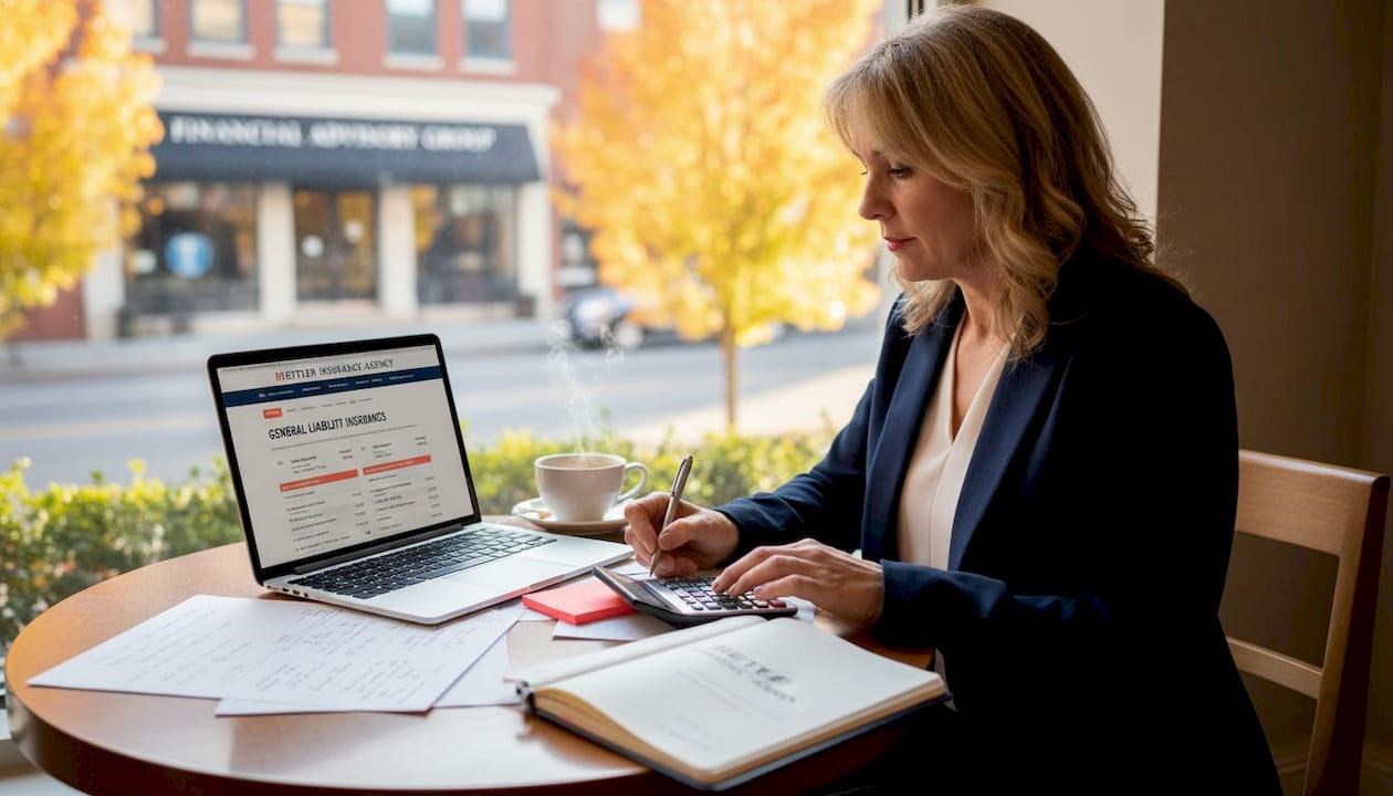 Accountant reviews general liability insurance costs