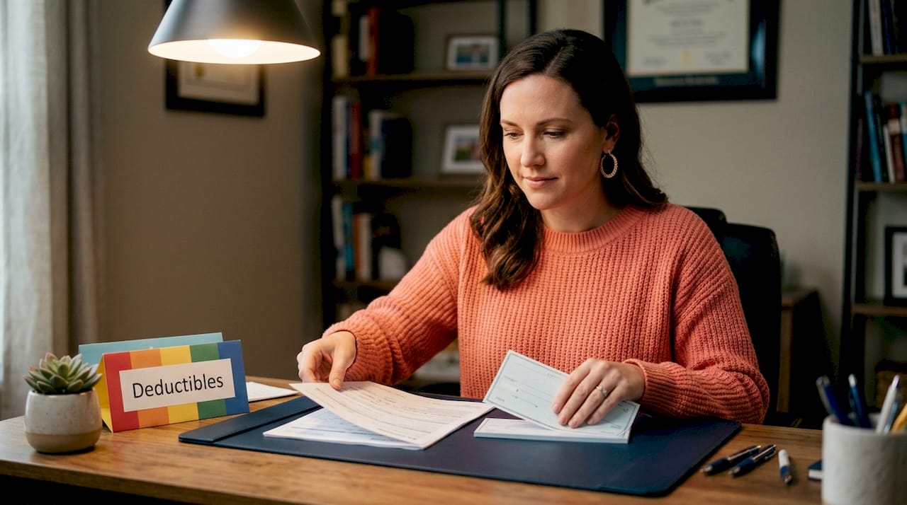 Woman organizing insurance paperwork emergency fund