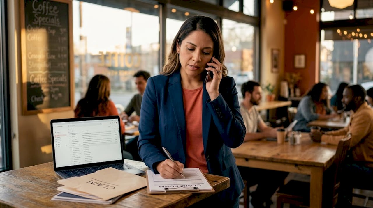 Manager reporting insurance claim by phone