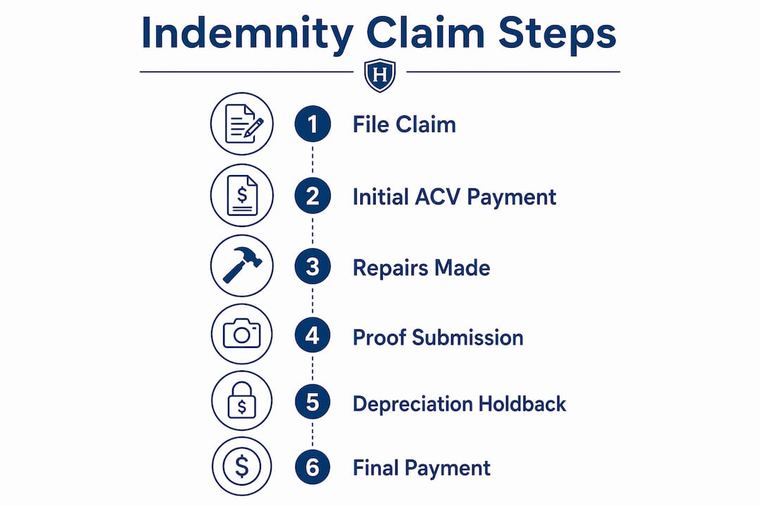 Infographic illustrating indemnity claim process steps