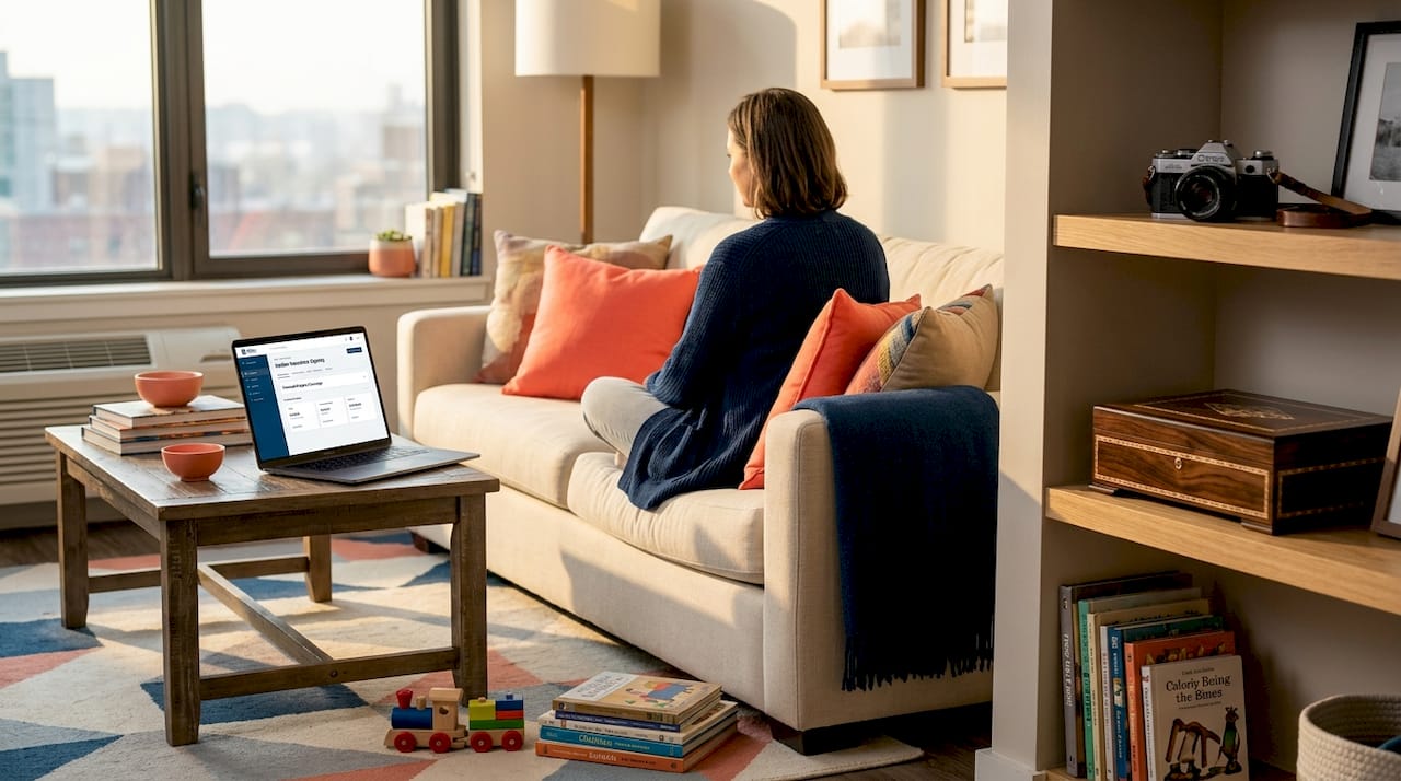 Apartment living room showing protected personal belongings