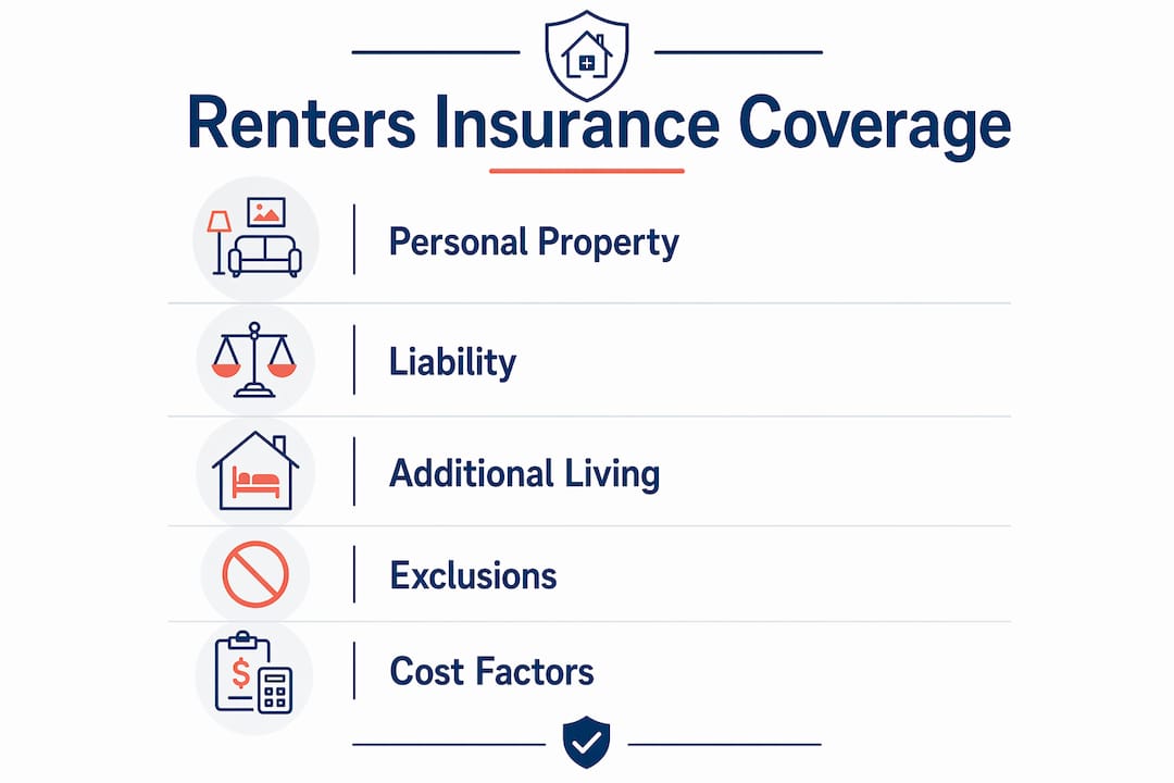Infographic outlining renters insurance coverage components
