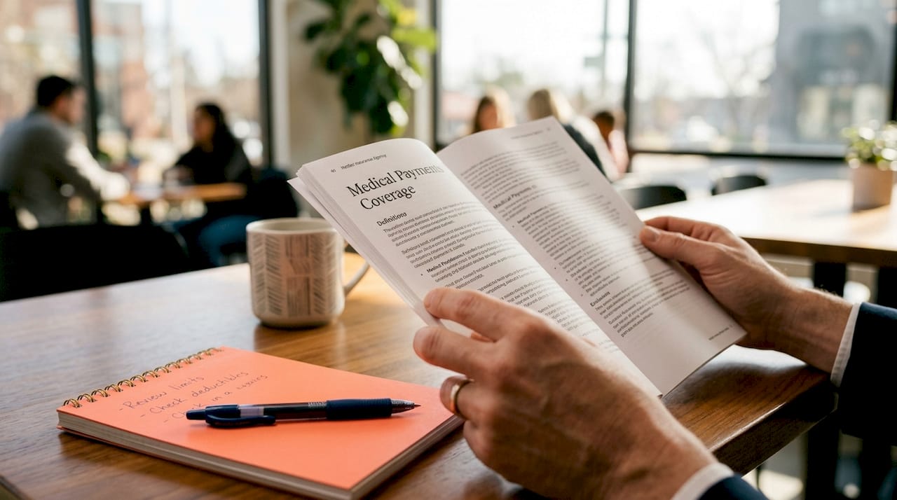 Hands holding medical payments coverage insurance booklet