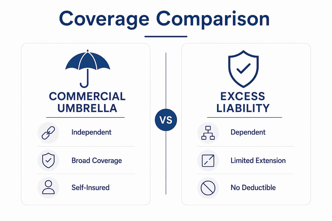 Infographic comparing commercial umbrella and excess liability coverage