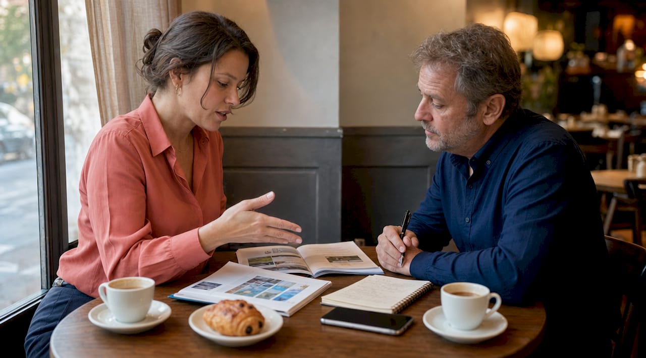 Professionals comparing insurance policy brochures
