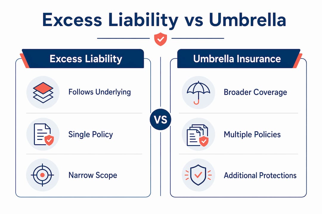 Infographic comparing excess liability and umbrella insurance