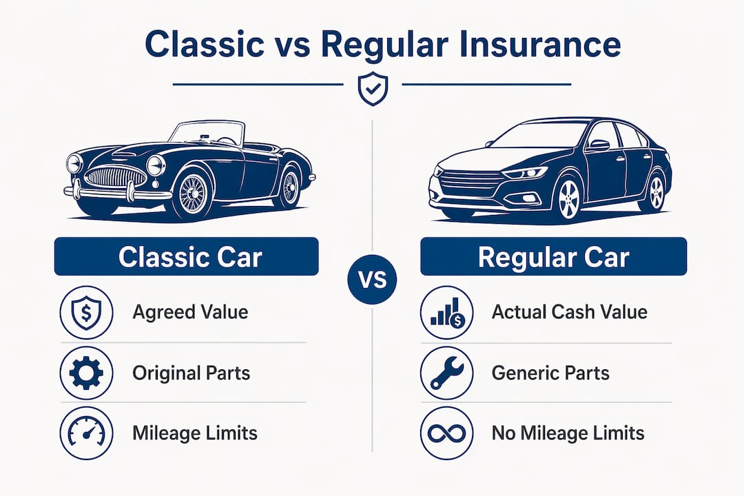Infographic comparing classic and regular car insurance