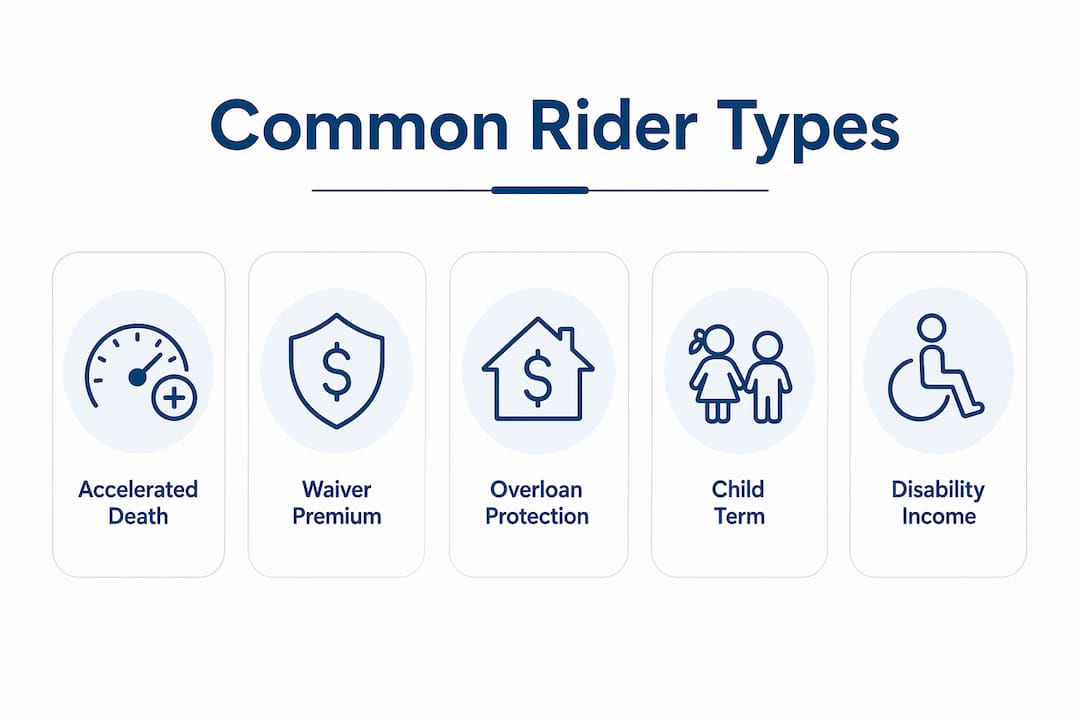 Infographic showing common insurance rider types