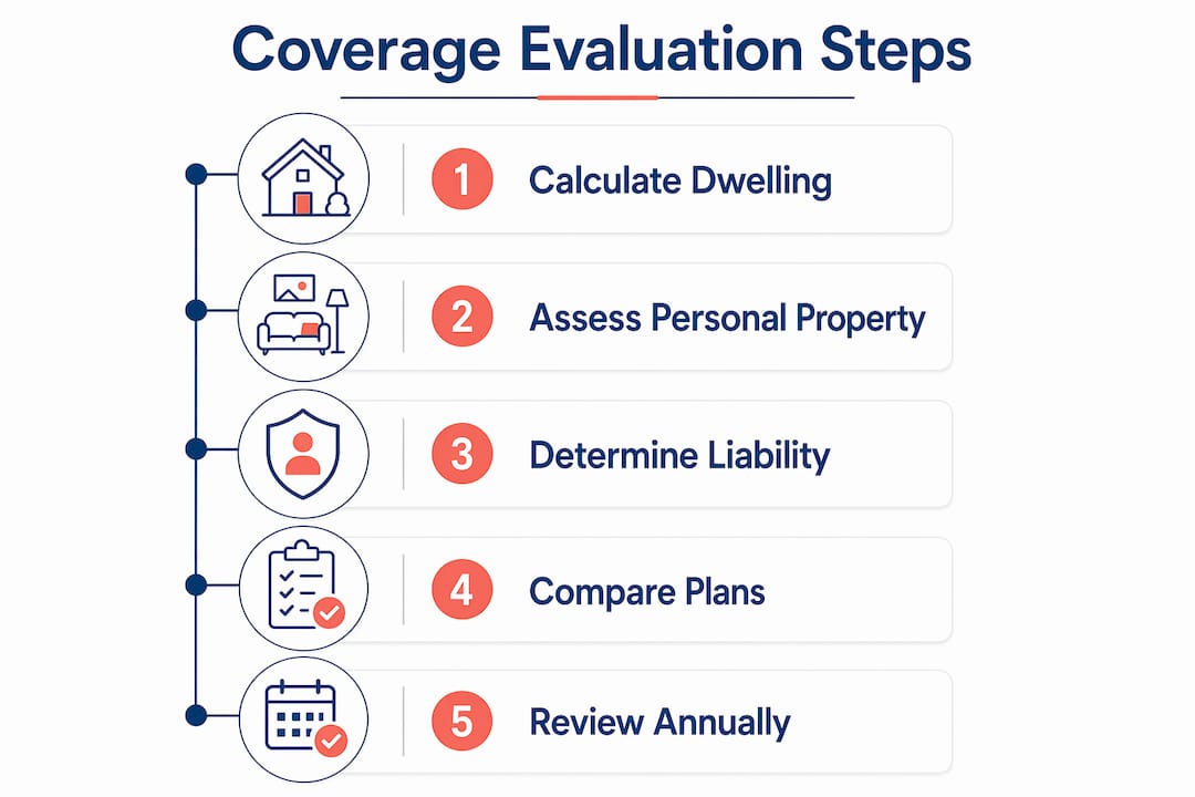 Infographic illustrating steps to evaluate home insurance coverage