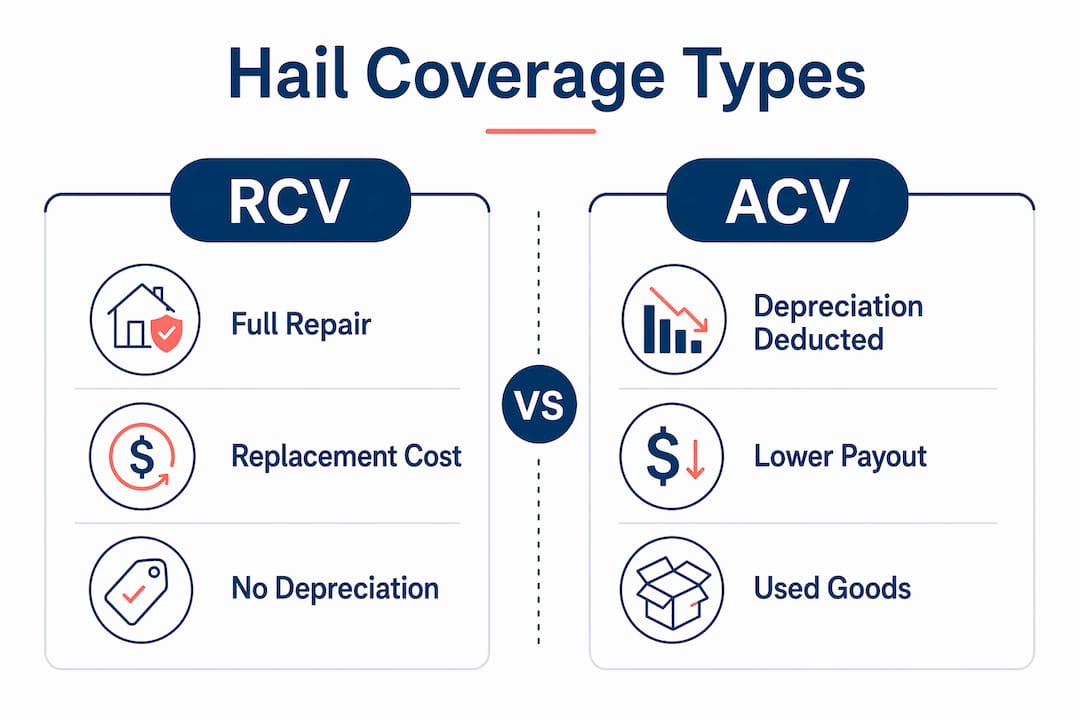 Infographic comparing RCV vs ACV hail insurance coverage