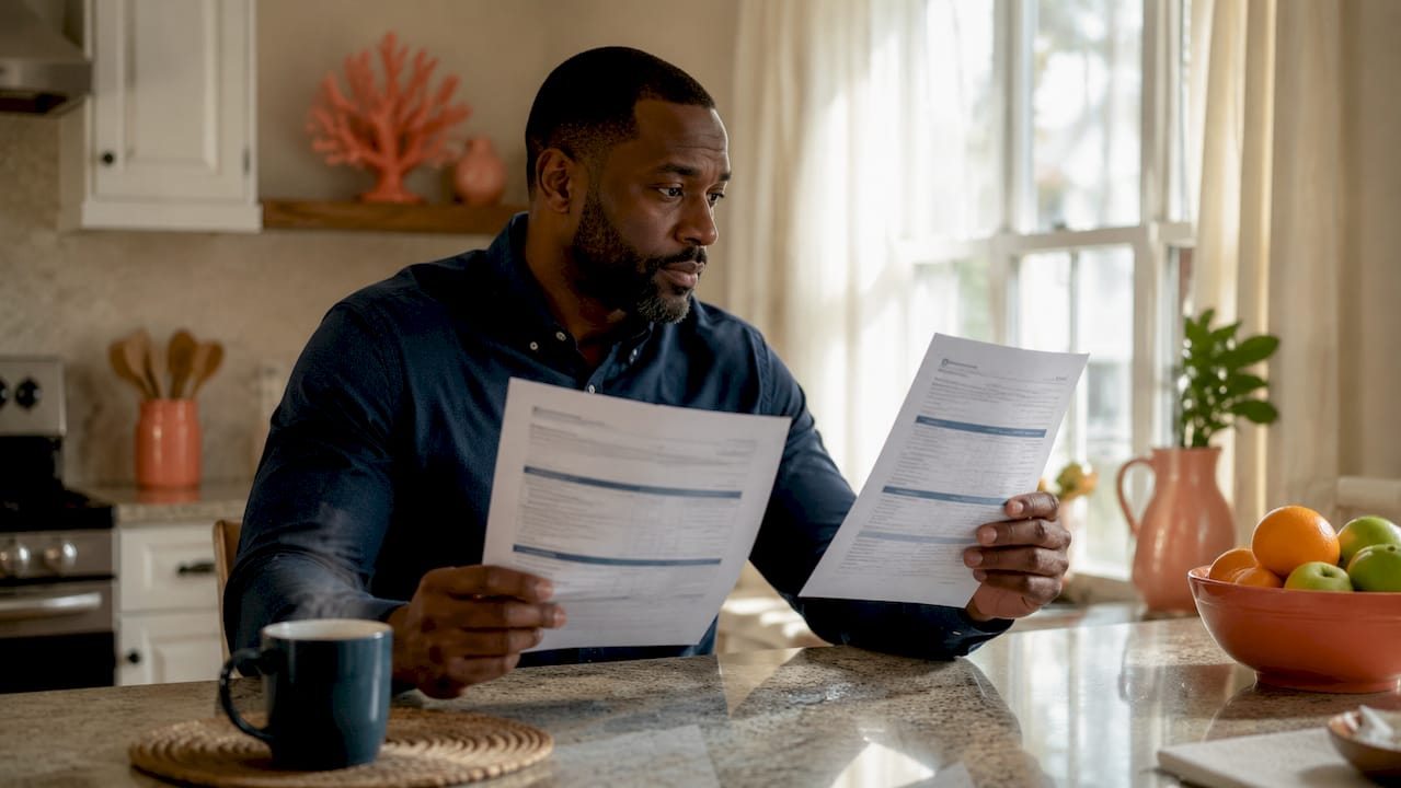 Hands holding flood insurance coverage documents