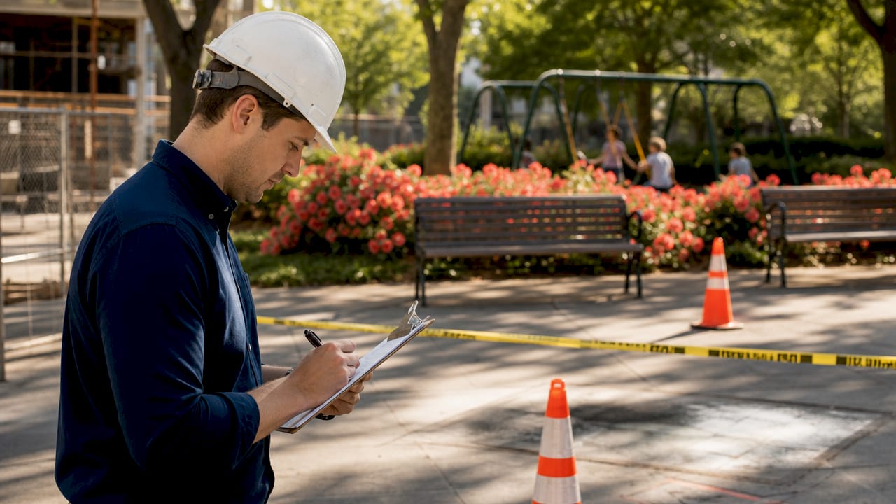 Construction supervisor documenting injury incident