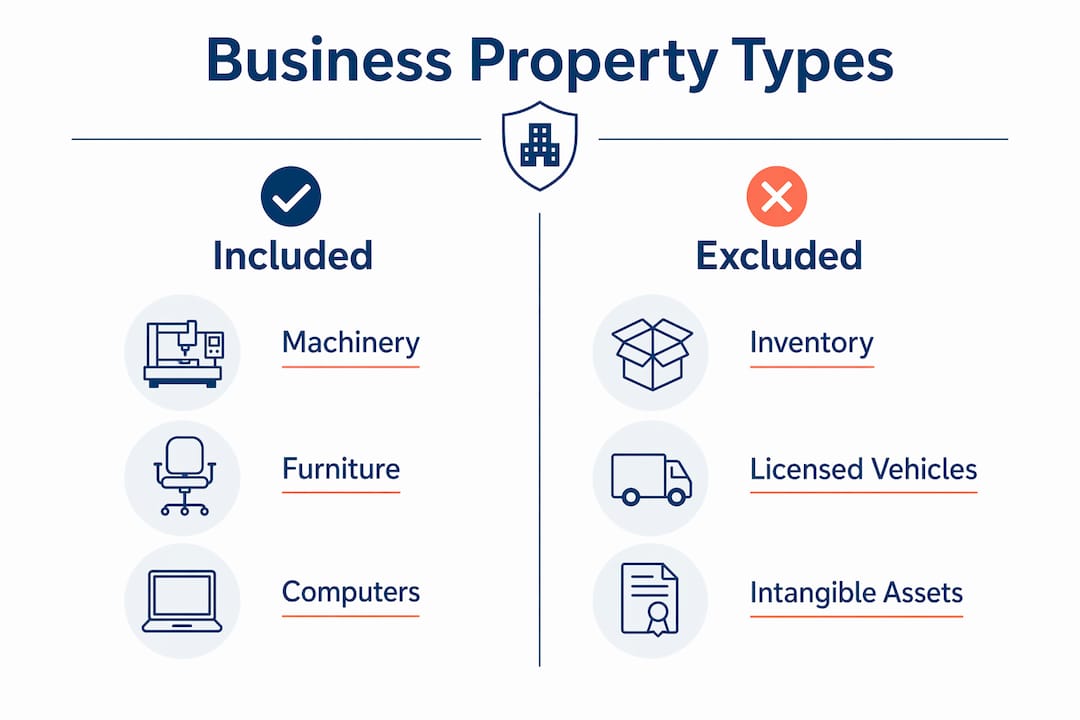Infographic comparing included and excluded business property types