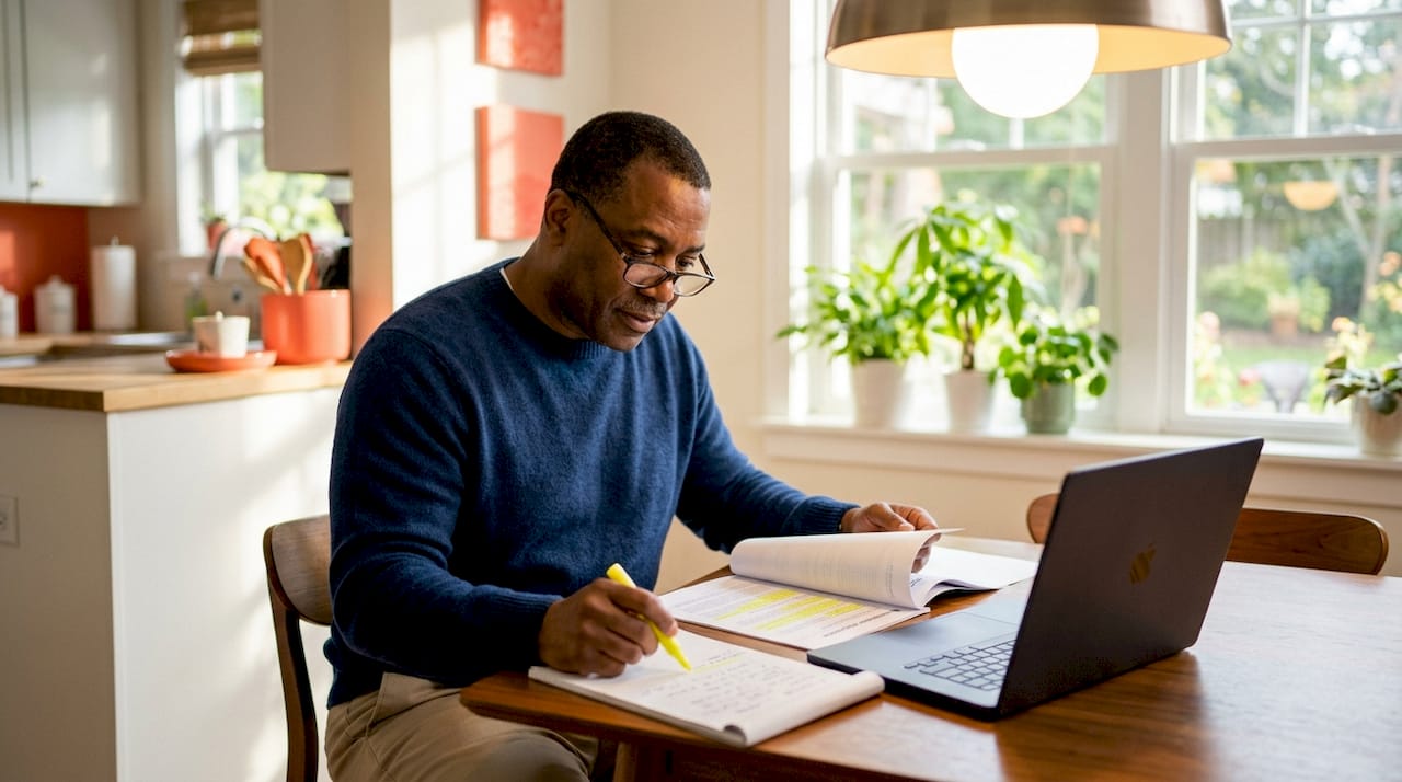 Man reading home insurance exclusions in office
