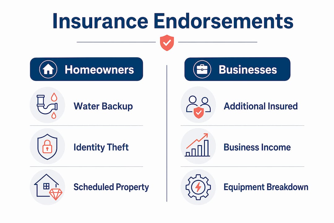 Infographic comparing homeowner and business insurance endorsements