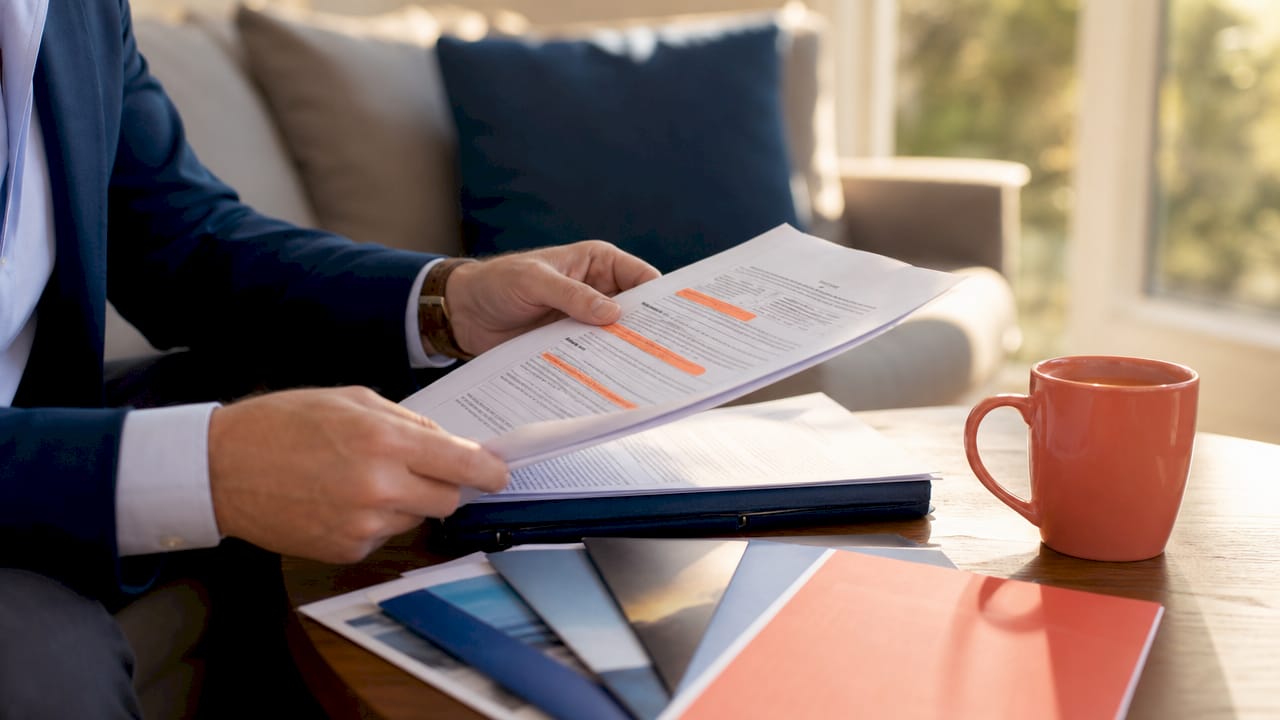 Close-up of agent reviewing insurance policy exclusions