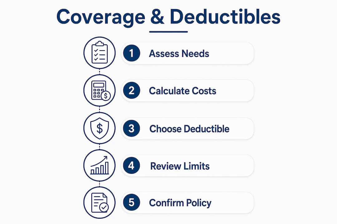 Infographic showing steps to choose insurance coverage and deductibles