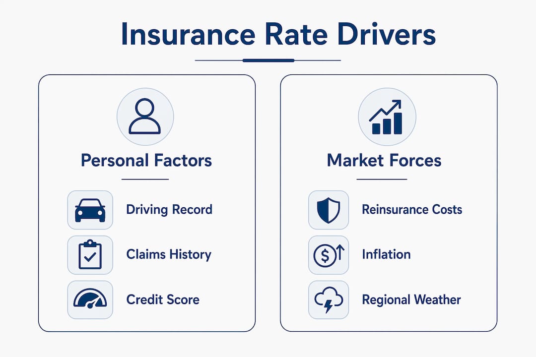 Infographic comparing personal and market factors for insurance rates