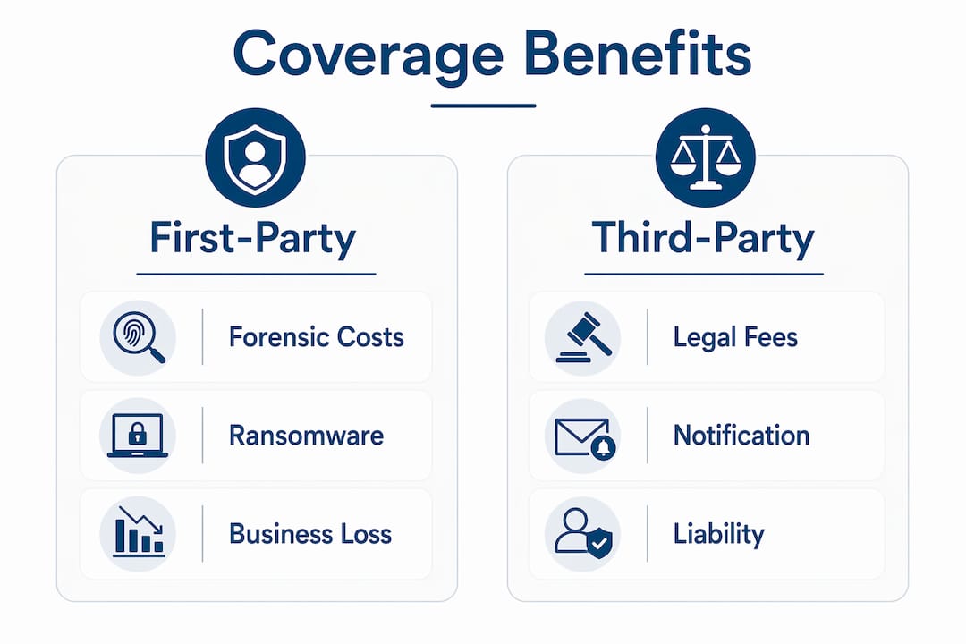 Infographic comparing cyber insurance coverage types