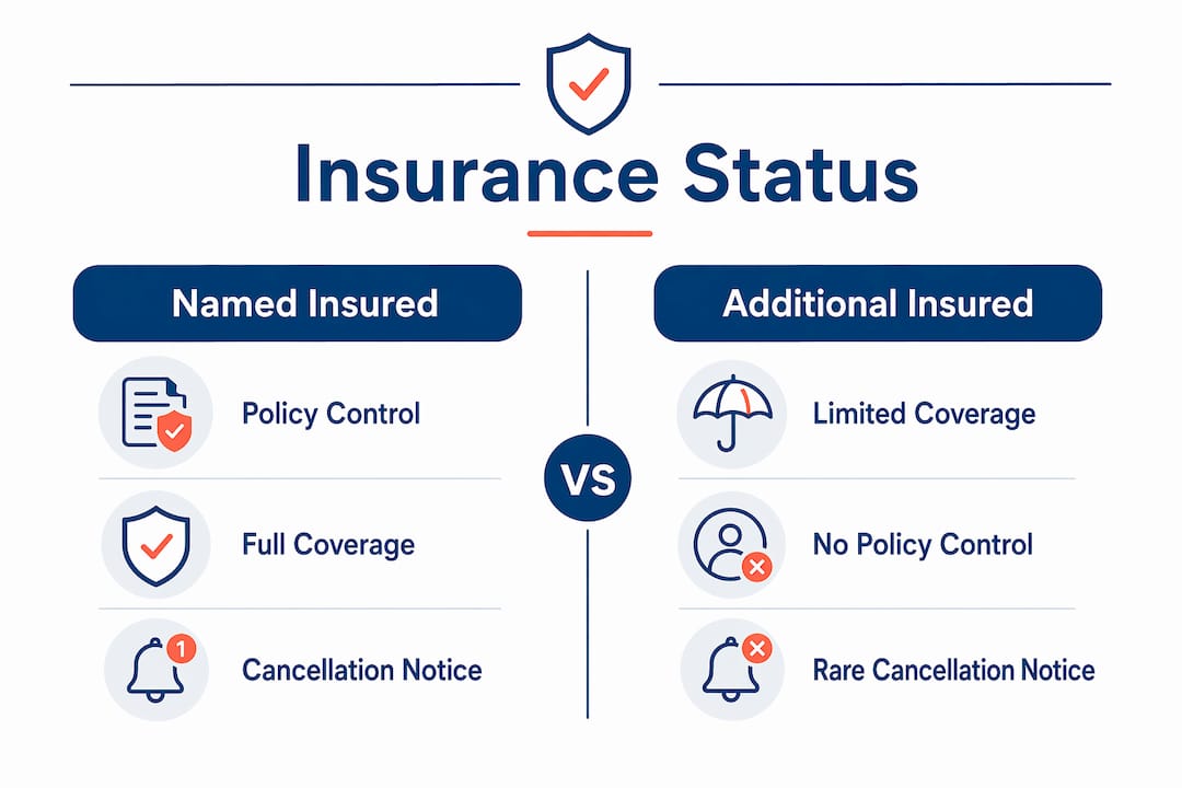 Infographic comparing named insured and additional insured statuses
